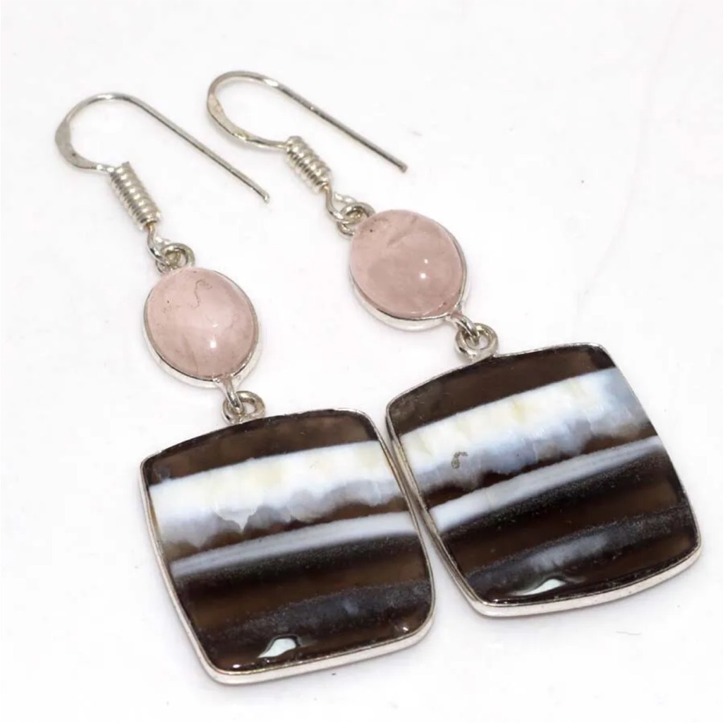 Owyhee Opal And Rose Quartz Earrings